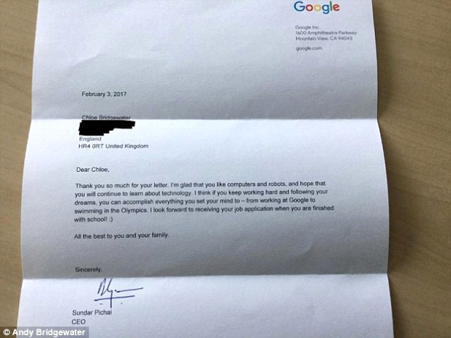 Google|a Başvuru Yapan Kıza CEO|dan Mektup: Başvurunu Değerlendireceğim