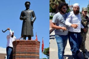 Atatürk heykeline saldırdı