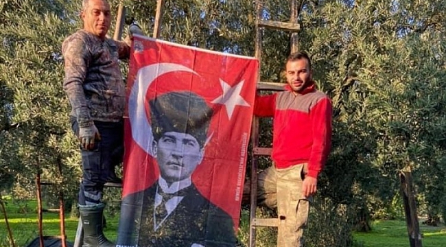 İznik'te zeytin işçilerinden Ata'ya saygı