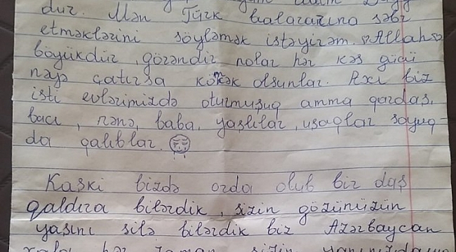 Azerbaycanlı çocuktan yürekleri ısıtan mektup