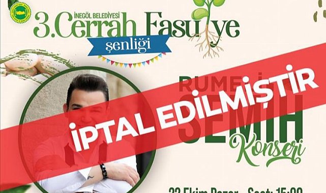 Bursa İnegöl'de konserler iptal edildi