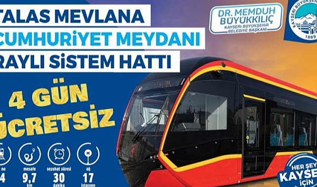 Kayseri'de yeni tramvay 4 gün ücretsiz
