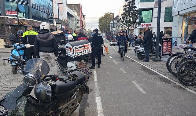 Düzce'de trafiğe kapalı yolda motosiklet denetimi