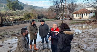 Bergama'da sel... Tarımsal zarar tespiti sürüyor