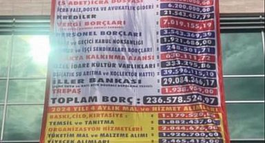 Uzunköprü'nün borçları belediye binasına asıldı