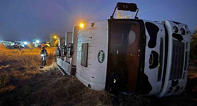 Mardin'de kontrolden çıkan tır devrildi