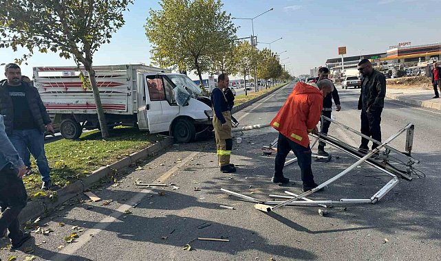 Mardin'de sürücüsünün direksiyon hakimiyetini kaybettiği kamyonet elektrik direğine çarptı