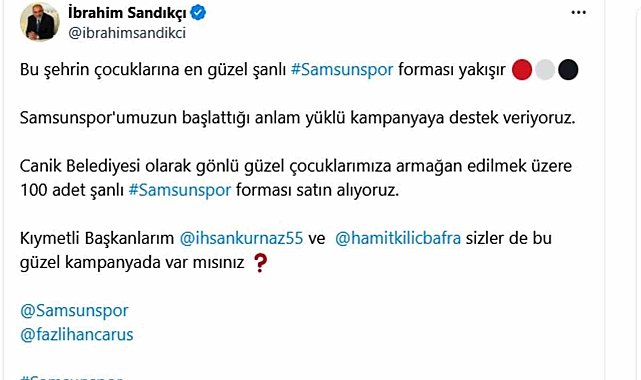Samsun'da, belediye başkanlarından forma kampanyasına büyük destek