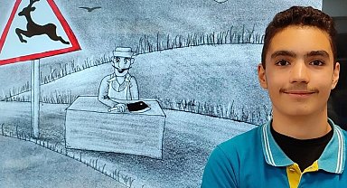 Sinoplu öğrenci çizdiği karikatürle dünya birincisi oldu