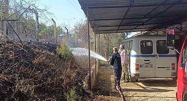 Ağaç ve çalılık yangınında kirpi telef oldu, kamyonet zarar gördü