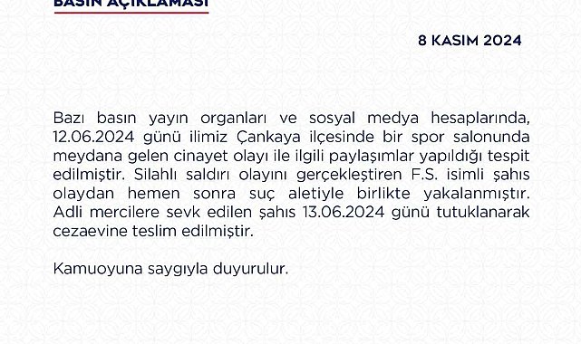 Ankara Emniyeti'nden spor salonunda meydana gelen cinayetle ilgili açıklama