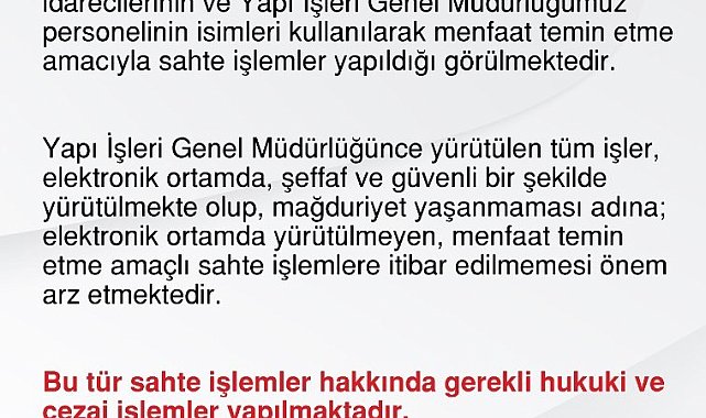 Çevre, Şehircilik ve İklim Değişikliği Bakanlığından dolandırıcılık uyarısı