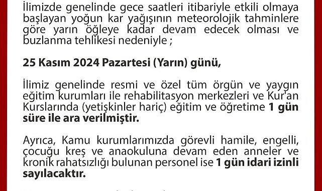 Düzce'de eğitime kar engeli