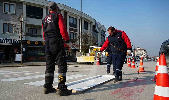 Düzce'de yaya çizgileri yenilendi