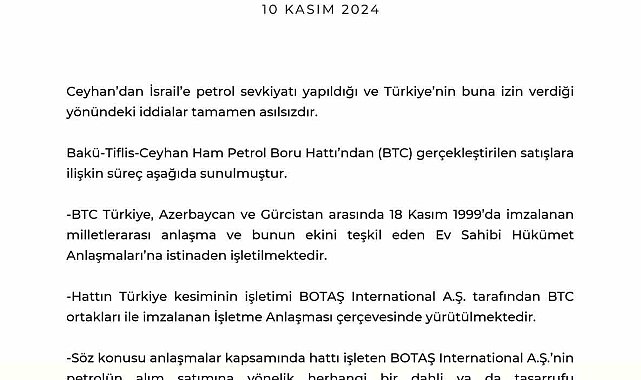 Enerji ve Tabii Kaynaklar Bakanlığı'ndan İsrail'e petrol sevkiyatı yapıldığı iddialarına yalanlama