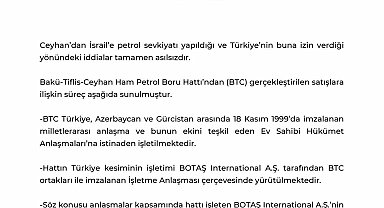 Enerji ve Tabii Kaynaklar Bakanlığı'ndan İsrail'e petrol sevkiyatı yapıldığı iddialarına yalanlama