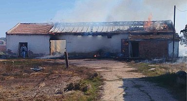 Enez'de çıkan yangında 15 ton buğday ve 500 saman balyası küle döndü