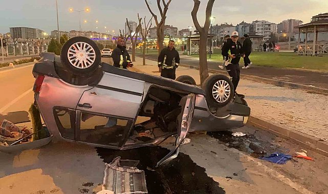 Karaman'da takla atıp ters dönen otomobilin sürücüsü yaralandı
