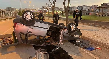 Karaman'da takla atıp ters dönen otomobilin sürücüsü yaralandı