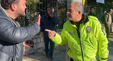 Kazadan görüntü alan İHA muhabirine trafik polisinden sözlü ve fiziki müdahale