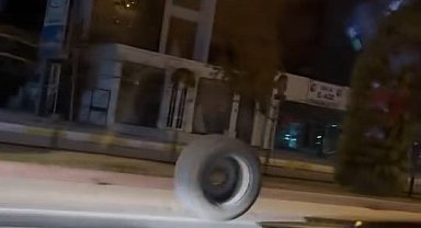 Römorktan çıkan tekerlek, metrelerce yol gitti