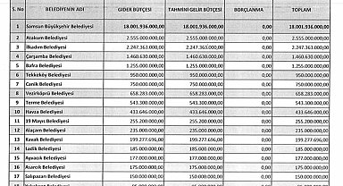 Samsun'daki belediyelerin 2025 yılı toplam bütçeleri 30,3 milyar TL