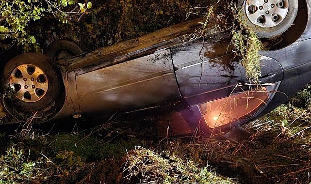 Takla atan otomobilden hafif yaralı kurtuldu