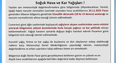 Uşak Valiliğinden soğuk hava ve kar yağışı uyarısı