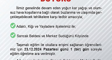 Bingöl'ün üç ilçesinde taşımalı eğitime 1 gün ara verildi