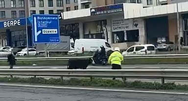Büyükçekmece'de E-5'e giren dana trafiği kilitledi