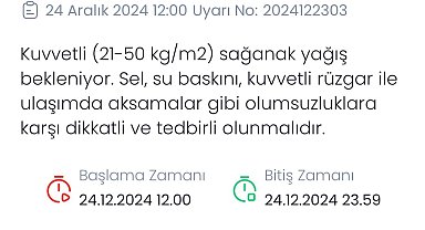 Denizli'ye kuvvetli yağış uyarısı