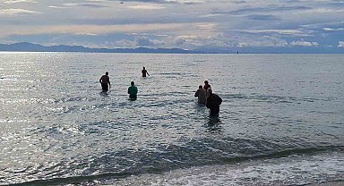 Didim'de yaşayan yabancılar sokak hayvanlarına yardım için denize girdiler