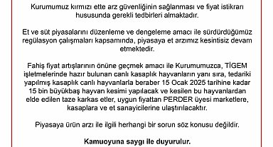 Et ve Süt Kurumu: "15 Ocak 2025 tarihine kadar 15 bin büyükbaş hayvan kesimi yapılacak"