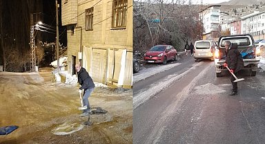 Hakkari'de yollar buz pistine döndü