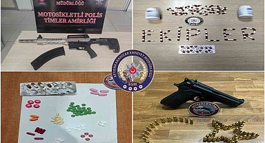 Polis denetiminde 50'ye yakın bıçak ve yüzlerce uyuşturucu hap ele geçirildi