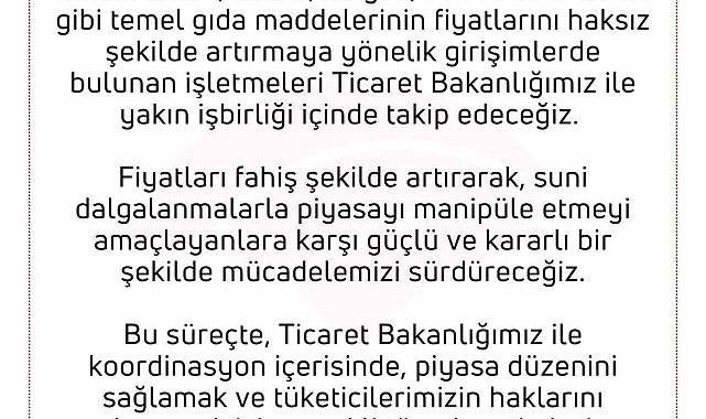 Tarım ve Orman Bakanlığı: "Suni dalgalanmalarla piyasayı manipüle etmeyi amaçlayanlara karşı mücadelemizi sürdüreceğiz"