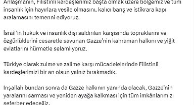Cumhurbaşkanı Erdoğan'dan 'ateşkes' açıklaması: "Gazze'nin kahraman halkını hürmetle selamlıyoruz"