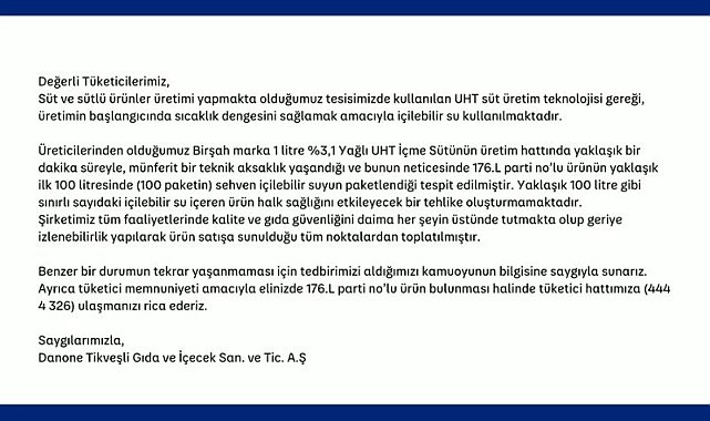 Danone'nin ürettiği sütten su çıktı