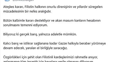 Emine Erdoğan: "Ateşkes kararı, Filistin halkının onurlu direnişinin ve yıllardır süregelen mücadelesinin bir nefes aralığıdır"