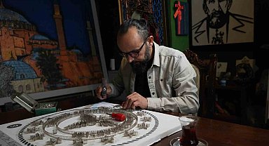 Filografi sanatçısı 120 bin çivi kullanarak Ayasofya-i Kebir Cami-i Şerifi'ni resmetti