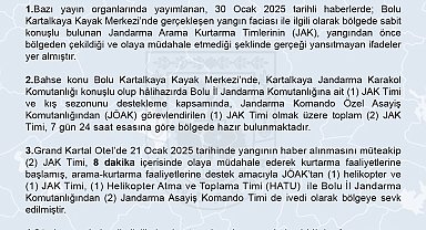 Jandarma Genel Komutanlığı'ndan Bolu'daki otel yangınına müdahale edilmediği iddialarına ilişkin açıklama