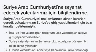 THY, Suriye'ye İran ve İsrail vatandaşlarını taşımayacak