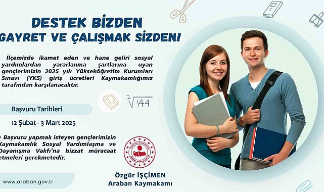 Araban'da ihtiyaç sahibi öğrencilere YKS ücreti desteği