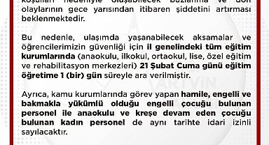Artvin'de eğitime 1 gün ara verildi