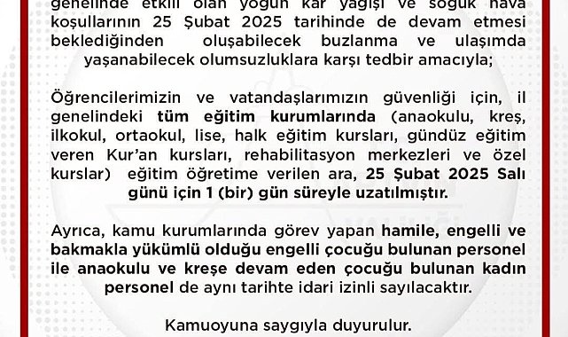 Artvin'de kar tatili uzatıldı