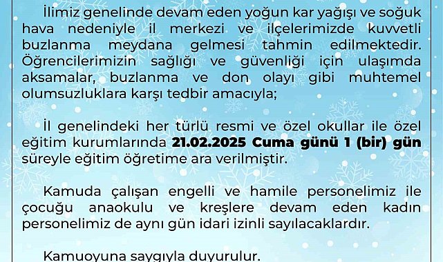 Bingöl'de eğitime 1 gün ara verildi