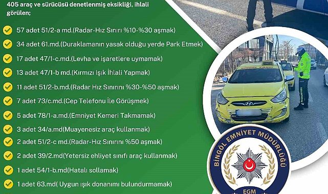 Bingöl'de kurallara uymayan sürücülere ceza