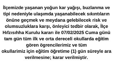 Bursa'da bazı ilçelerde eğitime 1 gün ara verildi