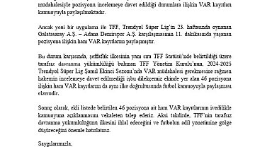 Galatasaray'dan, 46 pozisyonun VAR kayıtları için TFF'ye başvuru