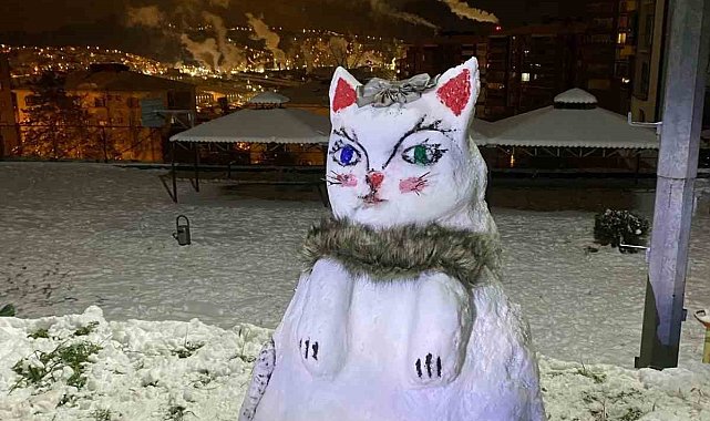 Karadeniz Ereğli'de kardan kedi yaptılar